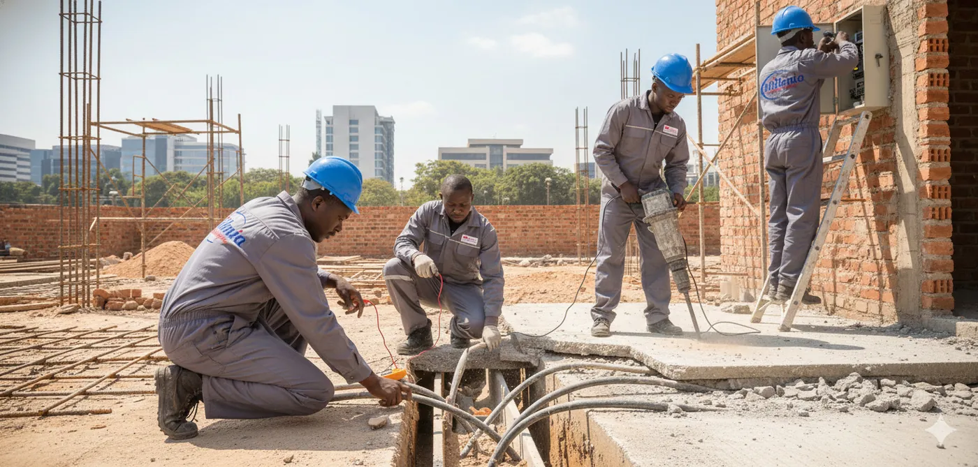 Millenia field crew conducting duct and trenching works on a Nairobi site