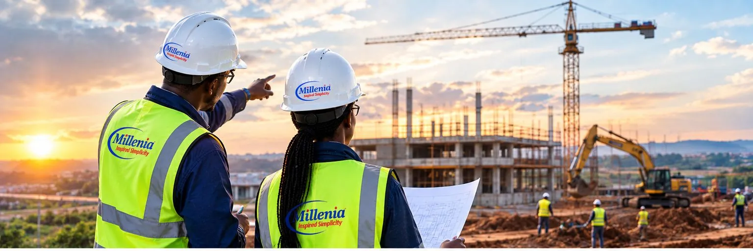 Millenia engineer overlooking a construction site at sunset